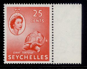 SEYCHELLES QEII SG180, 25c vermilion, VLH MINT.