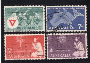 Australia 1955-57 Group of 4 Commemoratives, Scott 283, 305-307 used