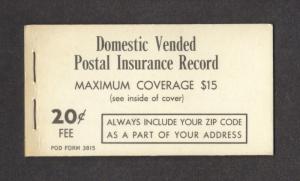 TheStampNut > Scott# QI2 TYPE II DOMESTIC VENDED POSTAL INSURANCE BOOKLET MNH