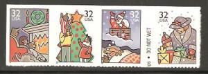 #3113-6 Family Christmas Strip of 4 Mint NH