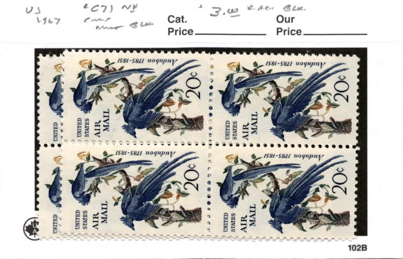 United States Postage Stamp, #C71 Block (2 Ea) Mint NH, 1967 Audubon Jays