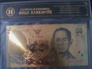 ​THAILAND-2010-24 KARAT GOLD REPLICA $50-BAHT BANK NOTE-WITH CERIFICATE VF