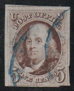 MALACK 1 VF, blue town cancel, rich color! v0718