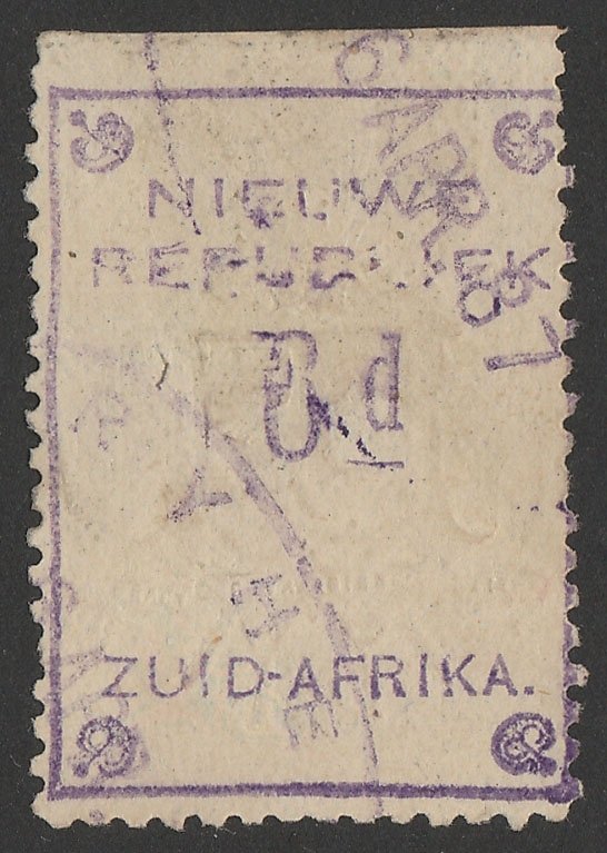 SOUTH AFRICA - NEW REPUBLIC 1887 6d violet yellow paper, with embossed arms.  