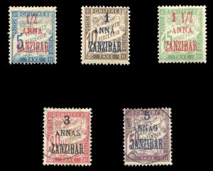 French Colonies, French Offices in Zanzibar #J1-5 Cat$120, 1897 Postage Dues,...