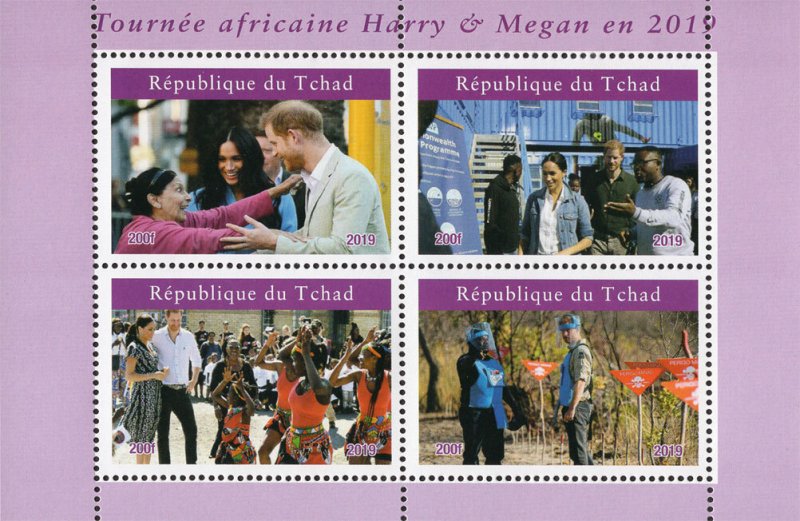 Chad 2019 Prince Harry and Megan 4v Mint Souvenir Sheet S/S. (#119)