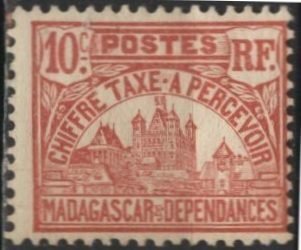 Madagascar J11 (mh) 10c governor's palace, dp rose (1908)