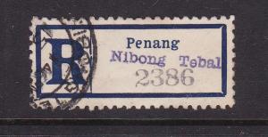 Penang Nibong Tebal Registered Mail Label No.2386 Used VGC