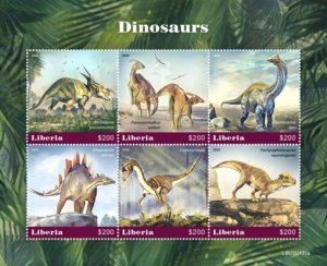 Liberia - 2020 Dinosaurs on Stamps - 6 Stamp Sheet - LIB200105a