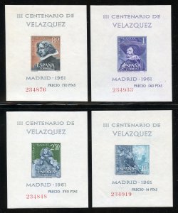 Spain Scott 983a,984a,985a,986a MNHOG - 1961 Velazquez S/S's - SCV $23.50