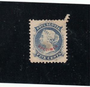 NOVA SCOTIA # 1P F-MNG THIN 5cts  QV/ SPECIMEN O/PRINT/ BLUE EST CAT VALUE $60