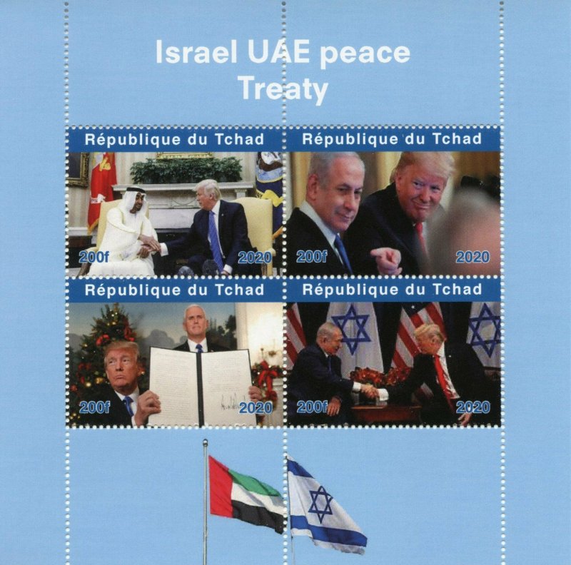 Chad Donald Trump Stamps 2020 MNH Israel UAE Peace Treaty Netanyahu 4v M/S