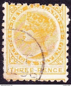 NEW ZEALAND 1891 3d Pale Orang-Yellow Perf 10 SG221 Used