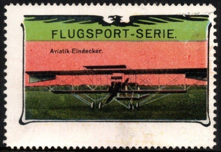 Vintage Germany Poster Stamp Aviation Sport Series. Aviatik Monoplane
