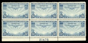C20, $20, 1935 25c blue, plate block of six, never hinged