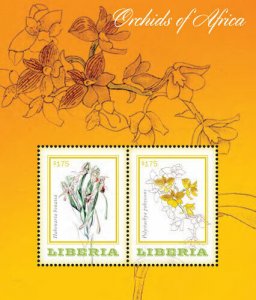 Liberia 2014 - ORCHIDS Flowers - Souvenir Stamp Sheet - Scott #2960 - MNH
