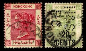 1882-1902 Hong Kong #36b & 52a QV Wmk 2 - Used - VF - CV$202.75 (ESP#2905)