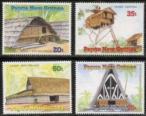 Papua New Guinea Scott 711-14 MNHOG - 1989 Thatched Dwellings Set - SCV $4.65