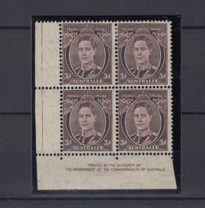 Australia KGVI 1941 3d Inscription Block Of 4 SG187 MNH (2)/MH (2)  BP7920