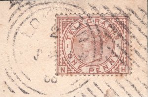 GB QV TELEGRAPHS Stamp 1d Plate 1 *POSTAL USE* Hoster 1888 Machine Piece WHITE24