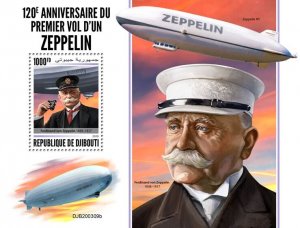 DJIBUTI - 2020 - First Zeppelin Flight - Perf Souv Sheet  - Mint Never Hinged
