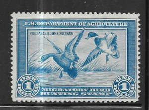 US #RW1 1934  $1 Federal Duck Stamp (U?) blue CV$175.00