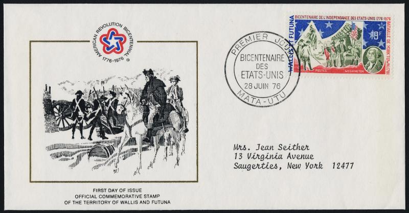 Wallis & Futuna 187 on addressed FDC - Flags, Washington, American Bicentennial