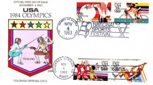 Collins FDC #C109-12 Olympics Airmail 2 Pair 1st Day & SOCOPEX Cancels 1983