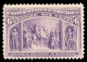 United States, 1893 Columbian Issue #235 Cat$150, 1893 6c purple, never hinged