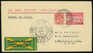 Brazil #4CL2 Graf Zeppelin USA Flight Airmail Cover Postage 1930 Condor Service