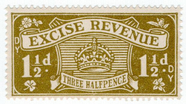 (I.B) Excise Revenue : 1½d Bistre (1934)
