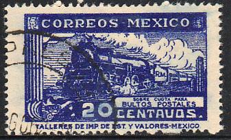 MEXICO Q4, 20cents PARCEL POST, STEAM ENGINE. USED. F-VF (1469)