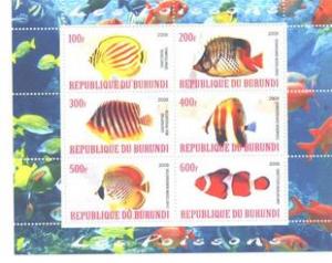 Burundi 2009 M/S Fish Marine Life Poissons Animals Fauna Sealife Stamps MNH (1)