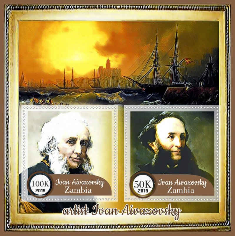 Stamps. Art.  Ivan Aivazovsky 2019 year 1+1 sheets perforated