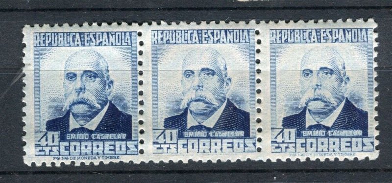 SPAIN; 1930s early Portrait issue fine Mint 40c. Mint Strip of 3