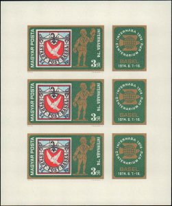 Hungary #2288, Complete Set, Sht of 3, Imperf., 1974, Stamp Show, Never Hinged