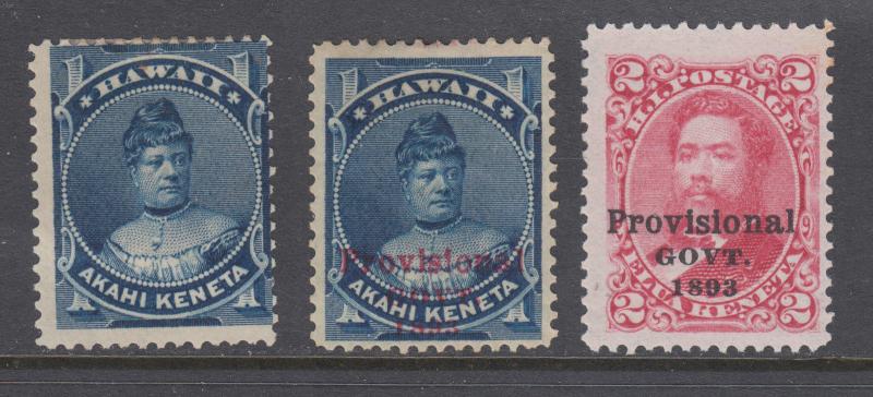 Hawaii Sc 37, 54, 66 MOG/ MLH. 1882-93 pictorials, 3 different