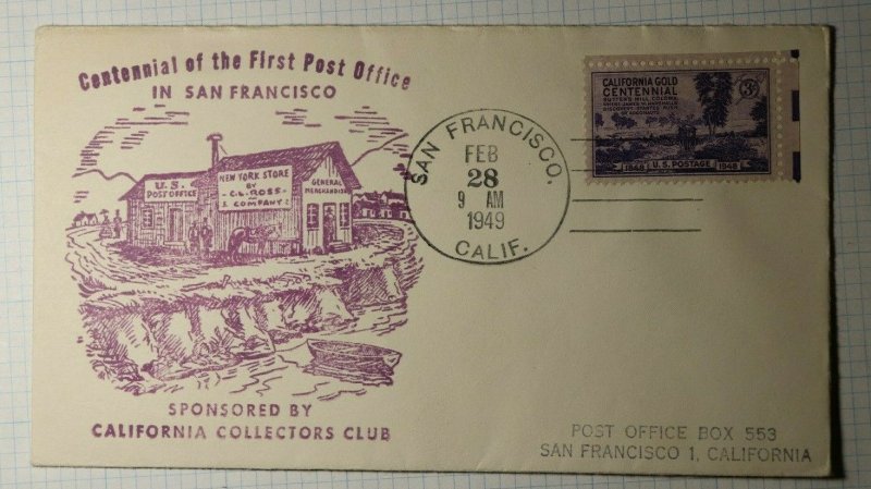 Centennial 1st Post Office San Francisco CA Philatelic Cachet Cover 1949