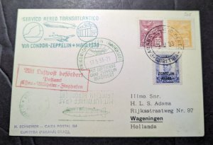 1933 Brazil LZ 127 Graf Zeppelin Cover Curitiba to Wageningen Netherlands