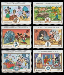 St. Vincent 1989. Mint Stamp Set. Mickey and Friends in India