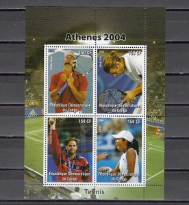 Congo Dem., 2004 issue. Athens-Tennis sheet of 4. ^