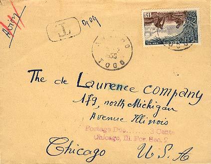 Togo 15F Gathering Palm Nuts 1955 to Chicago, Ill.  Cancel unreadable.  Short...