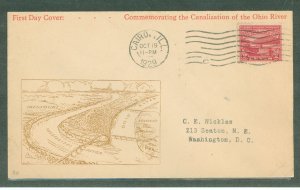 US 681 1929 2c Ohio canalization project (single) on an addressed first day cover with a Cairo, IL cancel and a nickles cachet.