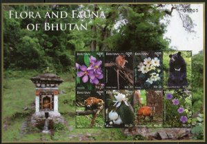 BHUTAN SCOTT #1492/93 FLORA & FAUNA  SHEET & SOUVENIR SHEET MINT NEVER HINGED