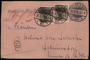 Germany 1920 Inflation Berlin Rohrpost Pneumatic Mail Cover Germania 82666