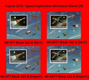 Fujeira 1972 -  Space Exploration Mini Sheets (4) Perf and Imperf MNH