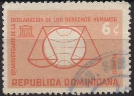 Dominican Republic 589 (used) 6c UNESCO, human rights, pink & dp pink (1963)