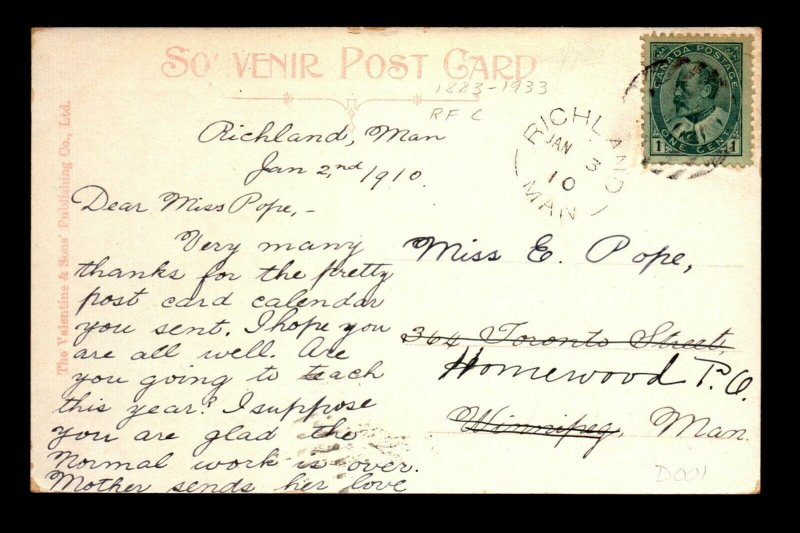 Canada 1910 Richland MAN Split Ring PPC / DPO Cancel - L28336
