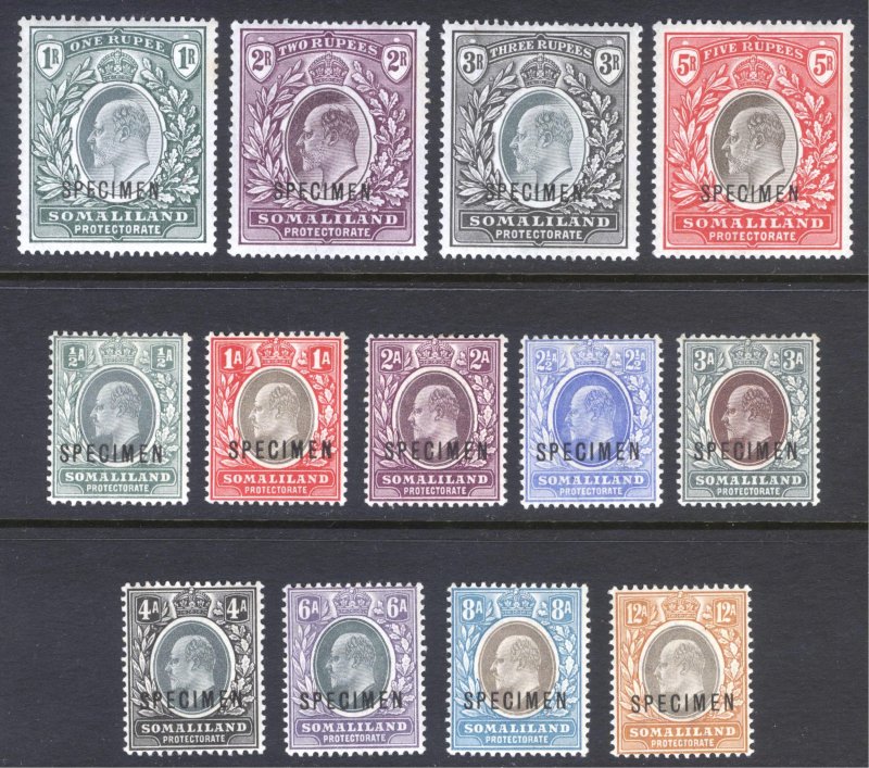 Somaliland 1904 1/2a-5r EVII SPECIMEN Scott 27s-39s SG 32s-44s MVLH Cat $294+