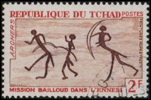 Chad 163 - Cto - 2fr Rock Painting / Archers (1968) +